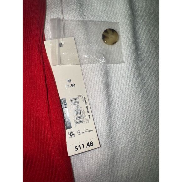 No Boundaries Red Ruched Front Ribbed Button-Up Short Sleeve Shirt Size M - Picture 2 of 4